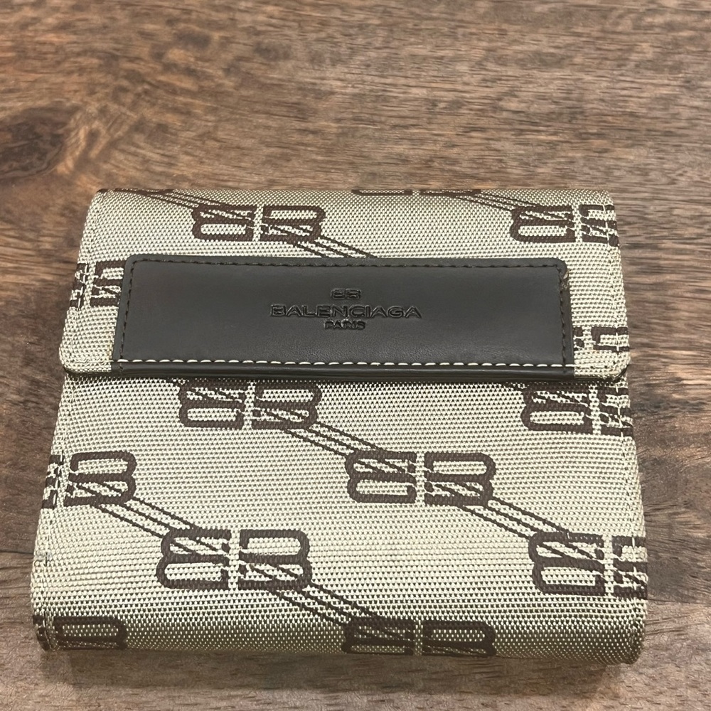 Balenciaga Brown Tri-Fold Wallet Canvas Leather
